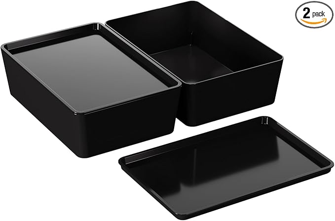 CHANCETSUI Storage Bins with Lids Plastic Containers: Multipurpose Stackable Storage Container Bins with Lid for Home and Office Organization, Small Storage Bin, 2 Pcs 7x10 Black