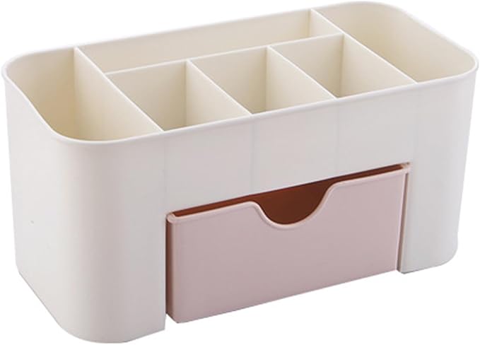 Tabletop Cosmetic Organizer, Spacious Plastic Jewelry Storage Box with Drawer Multicompartment Makeup Display Case for Dressing Table Bathroom