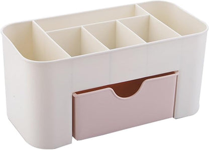 Tabletop Cosmetic Organizer, Spacious Plastic Jewelry Storage Box with Drawer Multicompartment Makeup Display Case for Dressing Table Bathroom