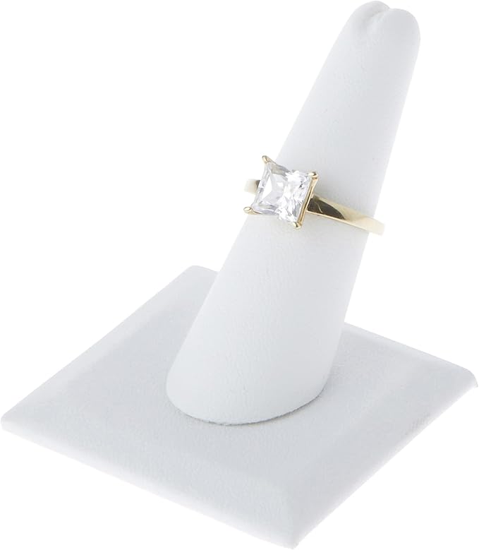 Plymor White Faux Leather Ring Finger Display, Single on Square Base, 2.125" W x 2.125" D x 2.375" H (Pack of 12)
