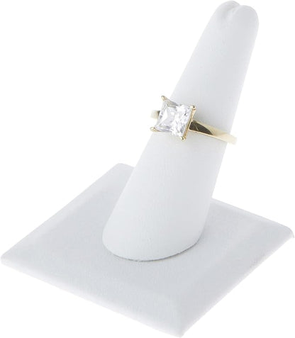 Plymor White Faux Leather Ring Finger Display, Single on Square Base, 2.125" W x 2.125" D x 2.375" H (Pack of 12)