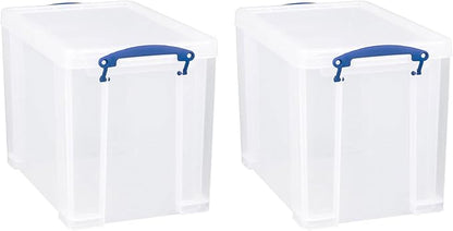 Really Useful Box 19 Liter Plastic Stackable Storage Container w/Snap Lid & Built-In Clip Lock Handles for Home & Office Organization, Clear (2 Pack)