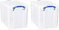 Really Useful Box 19 Liter Plastic Stackable Storage Container w/Snap Lid & Built-In Clip Lock Handles for Home & Office Organization, Clear (2 Pack)