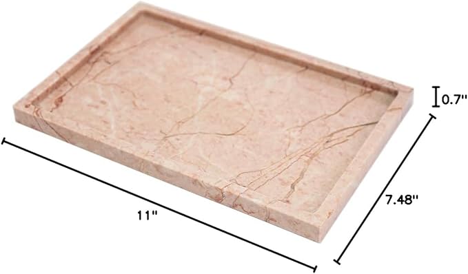 Real Luxurious Natural Marble Vanity Tray Genuine Marble Storage Tray for Home Decor Stone Tray for Bathroom/Kitchen/Vanity/Dresser Non-Resin/Non-Ceramic/Cream Rose