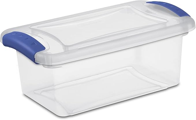 (3 pack) 7 Quart Small Latching Storage Bin, Clear Plastic Storage Container with Latch Lid, Blue – Stackable, Durable Organizer for Home, Office