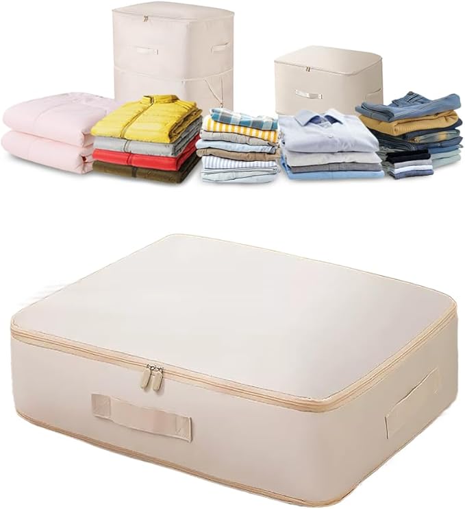 Ultra Space Saving Self Compression Organizer, Blanket Storage, Space-Saving Storage Bag, High-End Quilt Packaging Cube Bedding Storage Bag (Apricot, L (54 * 42 * 30CM))