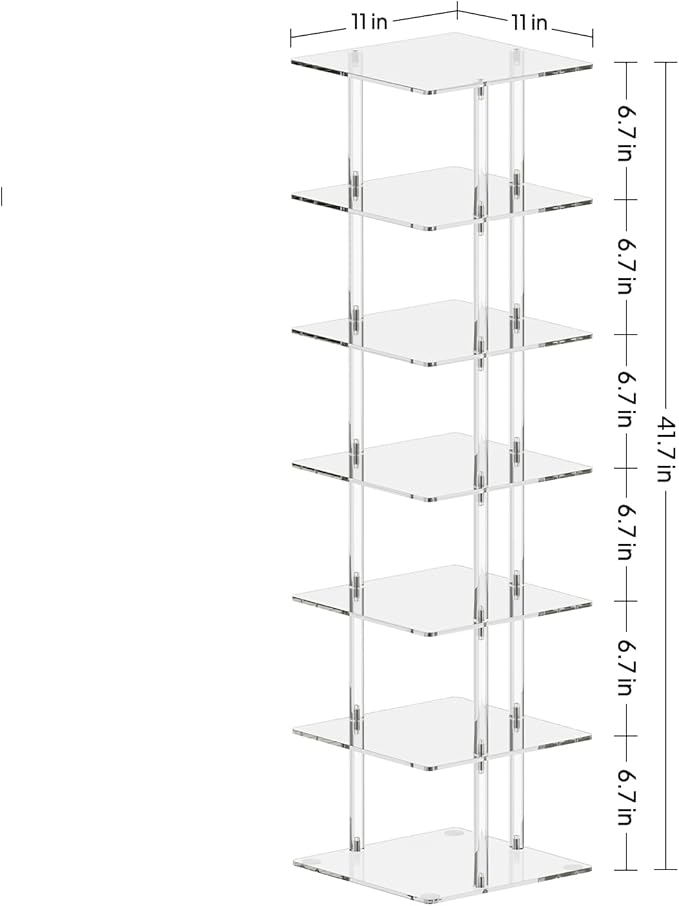 Aquiver Acrylic Vertical Shoe Rack - Free Standing Shoe Rack 7 Tier Shoe Storage Organizer Narrow Shoe Rack for Small Spaces, Entryways, Living Rooms, Bedrooms, 11'' L x 11'' W x 41.7'' H
