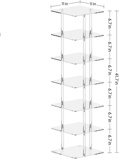 Aquiver Acrylic Vertical Shoe Rack - Free Standing Shoe Rack 7 Tier Shoe Storage Organizer Narrow Shoe Rack for Small Spaces, Entryways, Living Rooms, Bedrooms, 11'' L x 11'' W x 41.7'' H