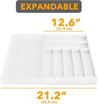 SpaceAid Bamboo Silverware Drawer Organizer with Labels, Kitchen Utensil Expandable Tray Holder Organizer for Flatware, Cutlery, Spoon and Knives Drawer Storage Organization (White, 10 Slots)