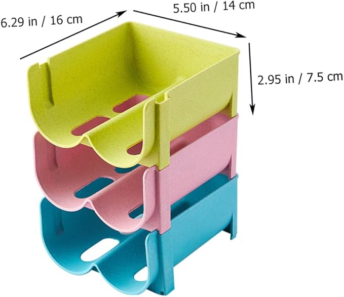 3pcs Stackable Non-skid Drink Storage Container Creative Refrigerator Organizer for Wine and Beer Cans Fall and Space-saving Design Green Blue Pink