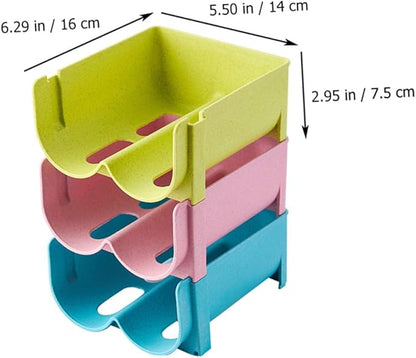 3pcs Stackable Non-skid Drink Storage Container Creative Refrigerator Organizer for Wine and Beer Cans Fall and Space-saving Design Green Blue Pink