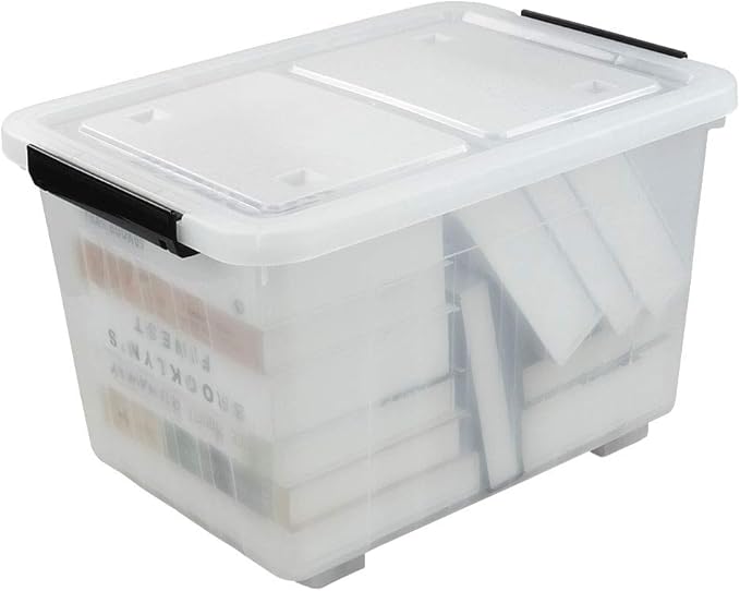 35 Quart Plastic Storage Bin, 4 Packs, Latching Storage Box with Wheels