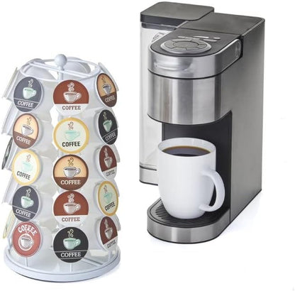 Nifty Solutions Keurig Coffee Pod Holder Carousel 360 Degree Spinning Organizer for K Cups 13 Inch Tall Compact Counter Storage Solution (35 K Cup Holder | White Black)