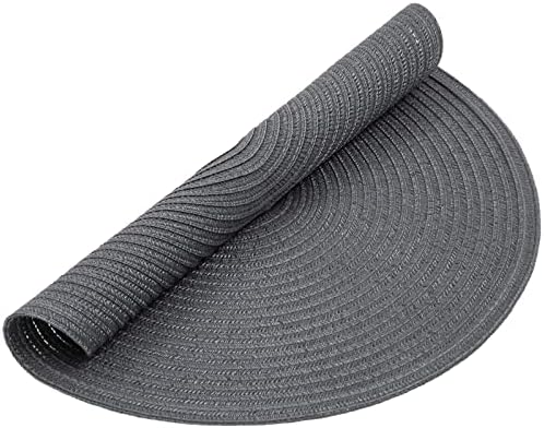 SHACOS Round Placemats Set of 6 Washable 15 inch Round Table Mats Cotton Polyester Woven Braided Place Mats for Dining Table (Charcoal Gray, 6) - Image 3