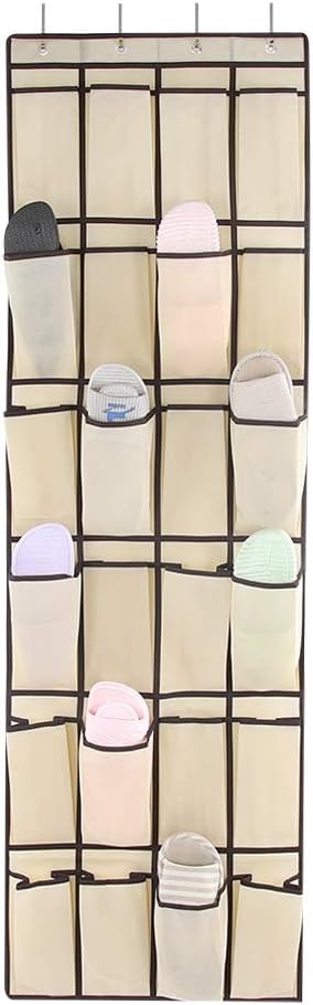 24 Pockets Hanging Shoe Organizer, Over The Door Shoe Organizer Hanging Shoes Storage Bag Door Shoe Rack Organizer for Men Women