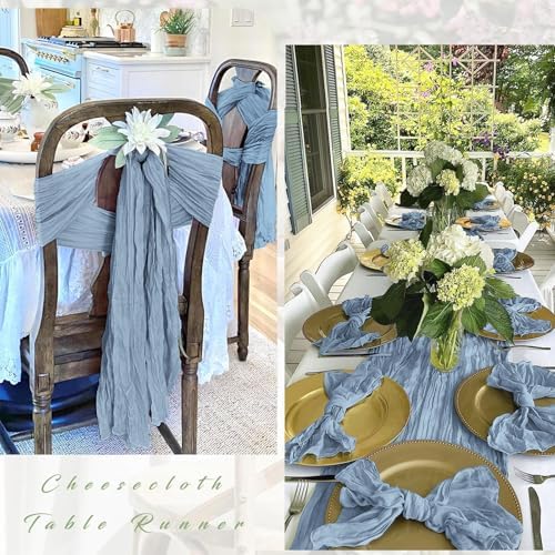12 Pack Dusty Blue Cheesecloth Table Runner 17 x 108 Inch Gauze Table Runner Fabric Semi Sheer Cheese Cloth Table Decor Bulk for Rustic Romantic Wedding Baby Shower Table Decoration - Image 3