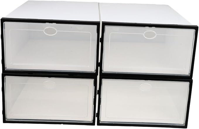 Lurrose 4pcs Thickened Plastic Shoe Boxes for Home Use Stackable Shoe Storage Containers with Capacity and Dustproof Design Black Frame White Female Style Organizer