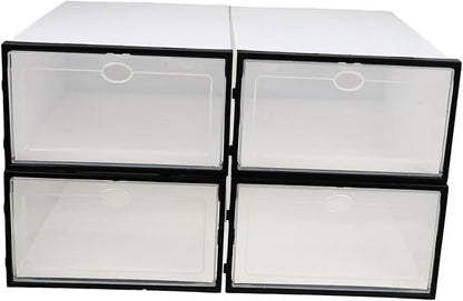 Lurrose 4pcs Thickened Plastic Shoe Boxes for Home Use Stackable Shoe Storage Containers with Capacity and Dustproof Design Black Frame White Female Style Organizer