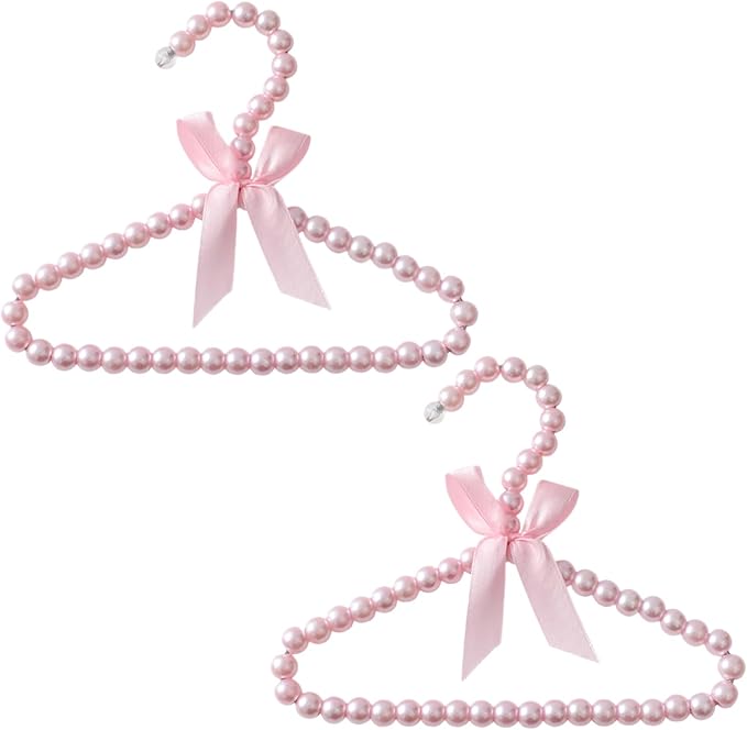 Beavorty Pearl Pet Clothes Hanger Small Dog Coat Rack with Decorative Bow Lightweight Plastic Hangers for Pet Garment Storage 7.87X6.29X0.39In Set of 2