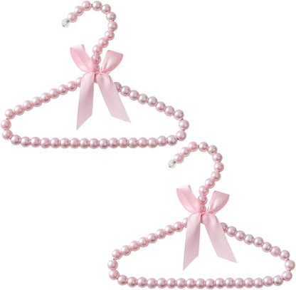 Beavorty Pearl Pet Clothes Hanger Small Dog Coat Rack with Decorative Bow Lightweight Plastic Hangers for Pet Garment Storage 7.87X6.29X0.39In Set of 2