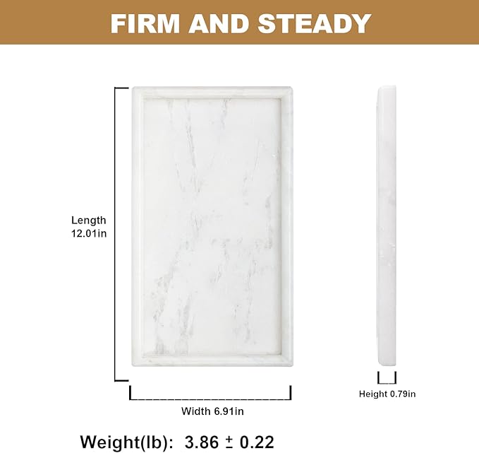 Koville African Natural Marble Tray, 12"x7" Coffee Table Vanity/Decorative Tray for Jewerly, Watch, Perfume Candle Tray for Bedroom/Bathroom/Kitchen Countertop