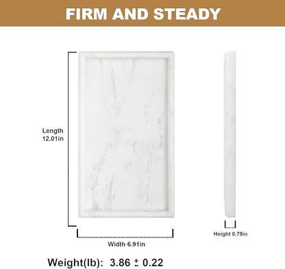 Koville African Natural Marble Tray, 12"x7" Coffee Table Vanity/Decorative Tray for Jewerly, Watch, Perfume Candle Tray for Bedroom/Bathroom/Kitchen Countertop