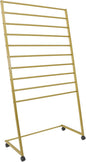 Gold Scarf Display Stand Rolling 10-Tier Scarf Hanger Stand Metal Scarf Holder Organizer with Wheels Freestanding Scarf Rack for Clothing Store Shop Home Bedroom Tie Pants Organization, Gold