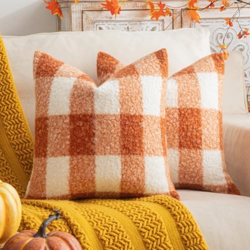AQOTHES Plaid Fall Throw Pillow Covers Orange Write 18x18 Inch Set of 2 by AQOTHES