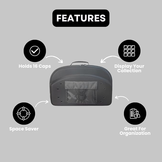 Homiegear Cap Carrier Case - Nylon and Crush-Proof Neoprene - Spacious Storage for Hats, Snap Back and Fitted Caps - Fits up to 14 Headwear - Removable Shoulder Strap, Eyelets for Ventilation – Black