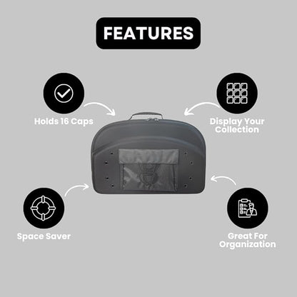Homiegear Cap Carrier Case - Nylon and Crush-Proof Neoprene - Spacious Storage for Hats, Snap Back and Fitted Caps - Fits up to 14 Headwear - Removable Shoulder Strap, Eyelets for Ventilation – Black