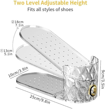 Shoe Slots Organizer, 15 Pack - Adjustable Shoe Stacker for Closet Storage, Clear Double Layer Space Saver, Durable and Stackable Shoe Holder for Sneakers Heels and Flat