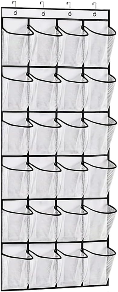GANNEPIE Over The Door Shoe Organizer, 24 Pockets Heavy-Duty Hanging Shoe Rack, White Space-Saving Storage for Sneakers & Sundries