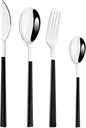 24Pcs Black Handle Silver Flatware Silverware Set, Stainless Steel Cutlery Set for 6, Square Handle Eating Utensils, Mirror Polished for Home Kitchen Bar Restaurant
