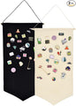 Wall Hanging Brooch Jewelry Storage Case Canvas Display Stand Enamel Pin Display Banner Holder Earrings Necklace Glitter Pin Collection Organizer (Black+Burlywood)