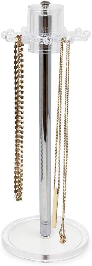 Isaac Jacobs Clear Acrylic Necklace Holder (12 Rotating Hooks) – Hanging Chain Organizer, Sleek & Sturdy Stand for Jewelry – Storage Solution- Bedroom- Bathroom - Countertop - Nightstand