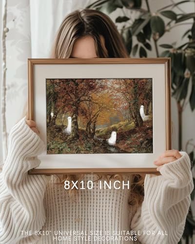 Vodefoad Retro Cute Ghost Decor Halloween Painting Spooky Silhouette Ghosts Haunted House Art Victorian Ghost Posters Pictures for Living Room, Bedroom, Bathroom, Halloween Room decor - 8x10 Inch Unframed - Image 4