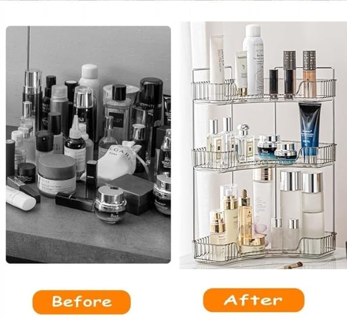 Grey 3-Tier Vanity Organizer - Bathroom Counter Shelf for Cosmetics, Toiletries, Lotions, Perfumes