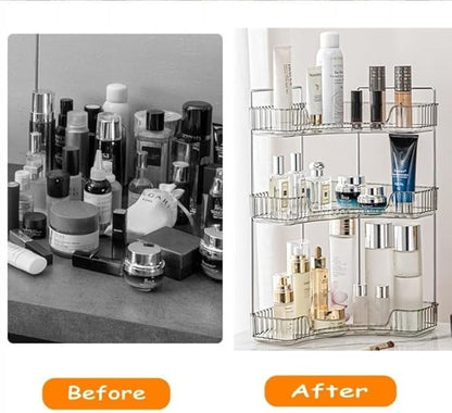 Grey 3-Tier Vanity Organizer - Bathroom Counter Shelf for Cosmetics, Toiletries, Lotions, Perfumes