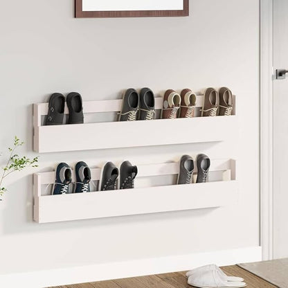 Solid Pine Wood Wall Mounted Shoe Rack 2 Pcs, 43.3"x3.5"x9.1", Wooden Shoe Storage Organizer for Wall