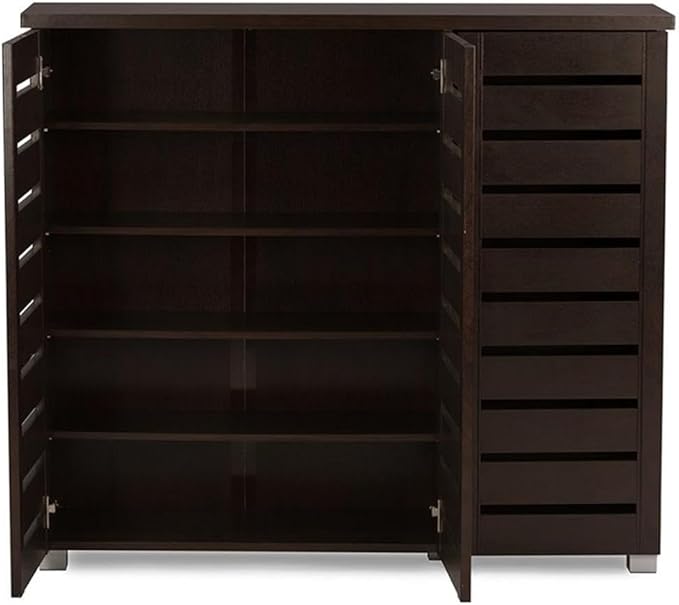 BOWERY HILL Contemporary 3 Door Wooden Shoe Cabinet, 20 Pairs Shoe Rack Storage Organizer in Dark Brown