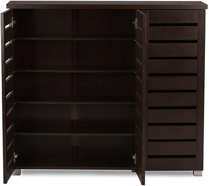 BOWERY HILL Contemporary 3 Door Wooden Shoe Cabinet, 20 Pairs Shoe Rack Storage Organizer in Dark Brown