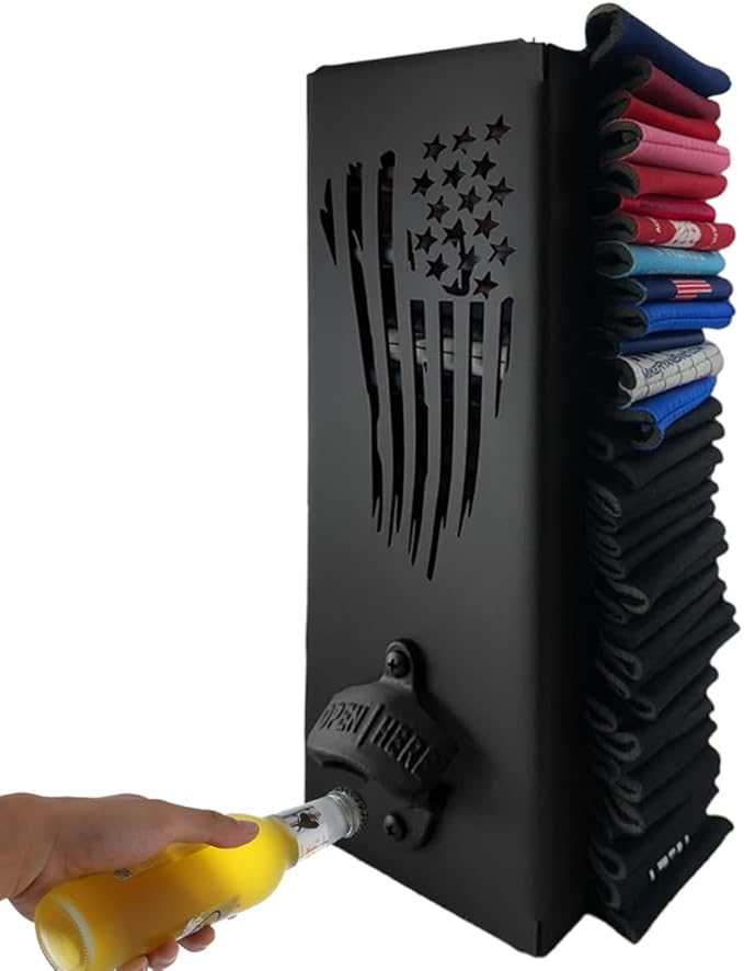 Can Cooler Holder with Bottle Openers, 2 in 1 Wall Mountable Can Cooler Shelf, Metallic Can Cooler Dispenser Plus Bottle Openers, Beer Gear for Parties Bars