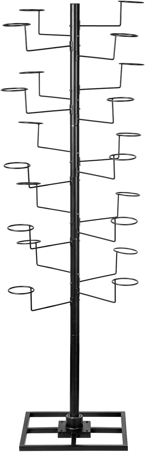MyGift Modern Freestanding Hat Rack Organizer, 360 Degree Rotating Cowboy Hat Display Stand with 20 Customizable Circular Hooks, Black Metal