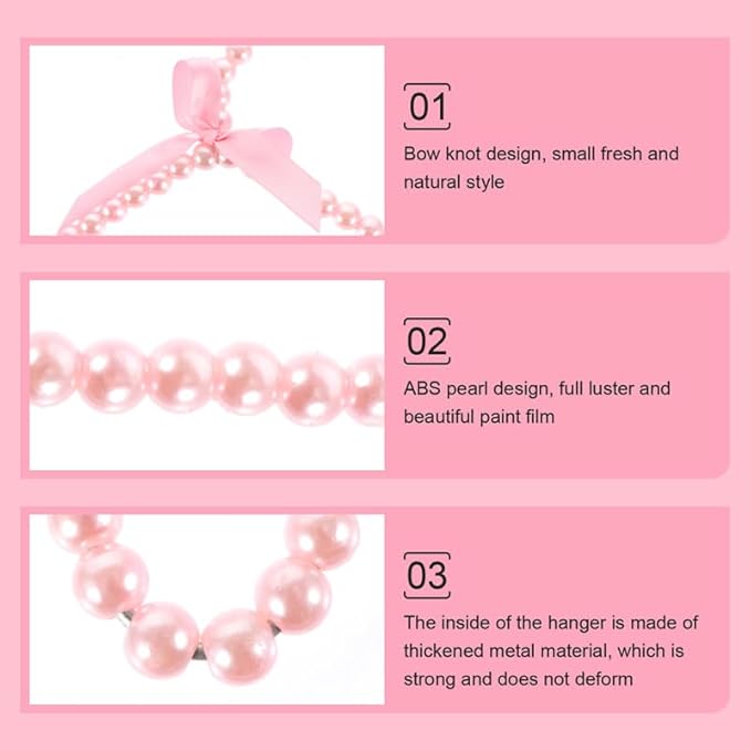 Beavorty Pearl Pet Clothes Hanger Small Dog Coat Rack with Decorative Bow Lightweight Plastic Hangers for Pet Garment Storage 7.87X6.29X0.39In Set of 2