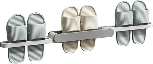 COVRA 3-in-1 Foldable Wall-Mounted Shoe Rack, Adhesive No-Drill Slipper Organizer for Closet, Bathroom, or Living Room Doors (Gray)