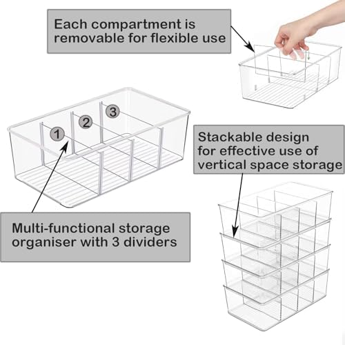 1 Pack Storage Organizer Bins, Plastic Bins Desk Organizer Containers with 4 Slots for Pantry, Kitchen, Fridge, Cabinet Packets, Snacks, Shelves, Pouches, Spice Packets - Image 7