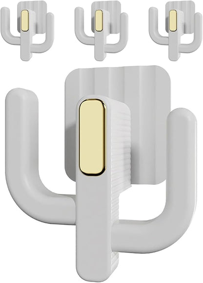 LIFKOME 4pcs Door Hanging Shoe Shelf Organizer with Hooks, Wall-mounted Slippers Storage Rack Holder for Bathroom, Ivory White Small Space-saving Shoe Holder for Entryway and Door