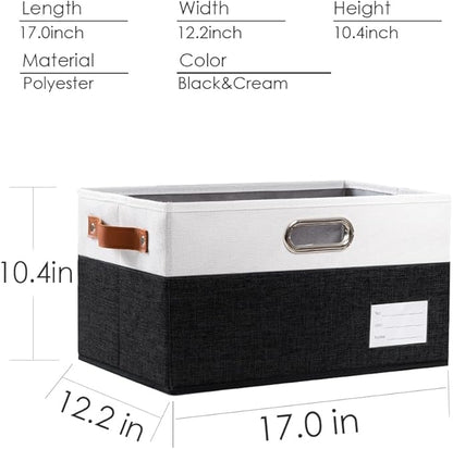 PRANDOM Larger Foldable Storage Bins with Handles [3-Pack] Fabric Collapsible Storage Boxes Baskets Cubes Containers with Handles for Closet Living Room Bedroom (Black & White 17.3x12.2x10.4')