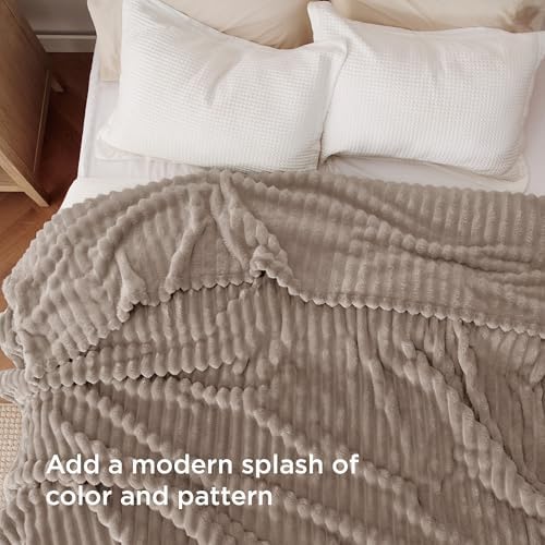 Bedsure Full Size Fleece Blankets for Bed Light Brown 84"x90" - Image 3