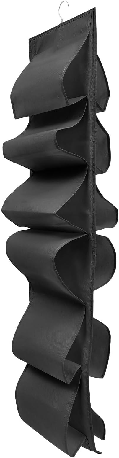 SUPVOX Large Capacity Folding Hanging Shoe Organizer Bag with Multiple Grids, Portable Black Hanging Storage Pouch for Home Closet Space Saving